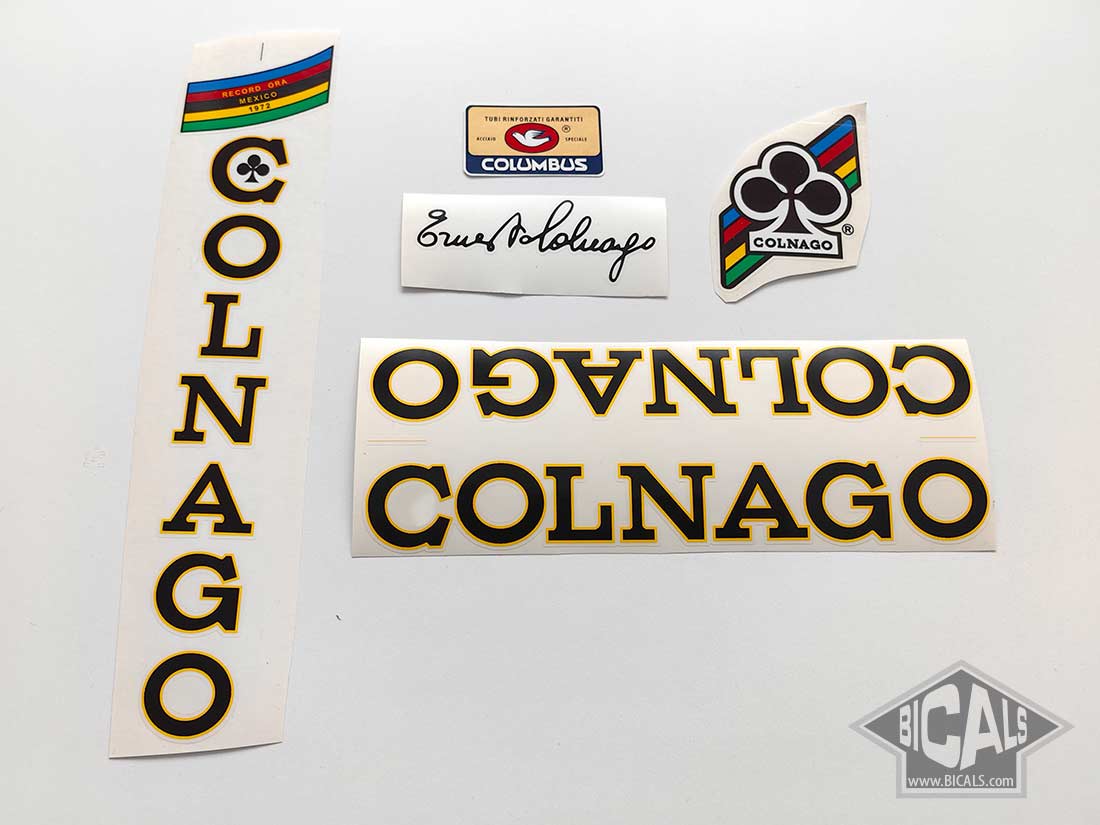 Colnago-Nuovo-Mexico,-Mexico-black-letters-yellow-outline-NOCLOVER-bicycle-decal-set-BICALS