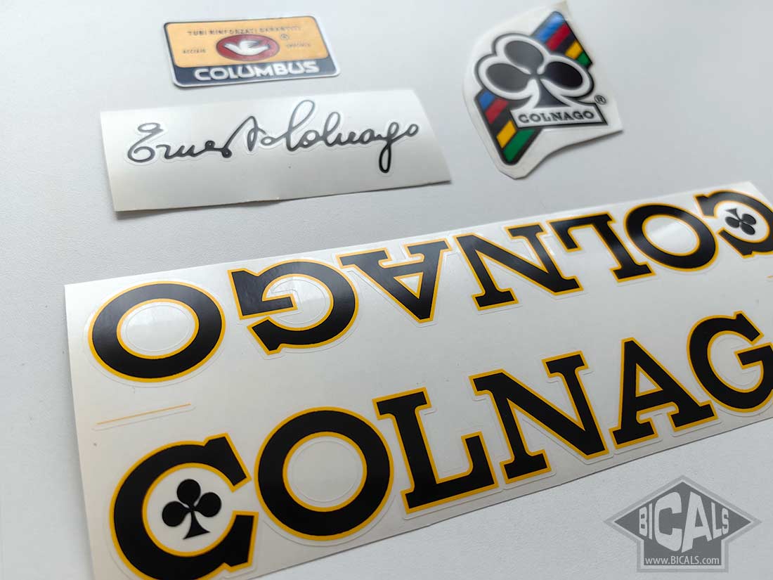 Colnago-Nuovo-Mexico,-Mexico-black-letters-yellow-outline-bicycle-decal-set-BICALS1