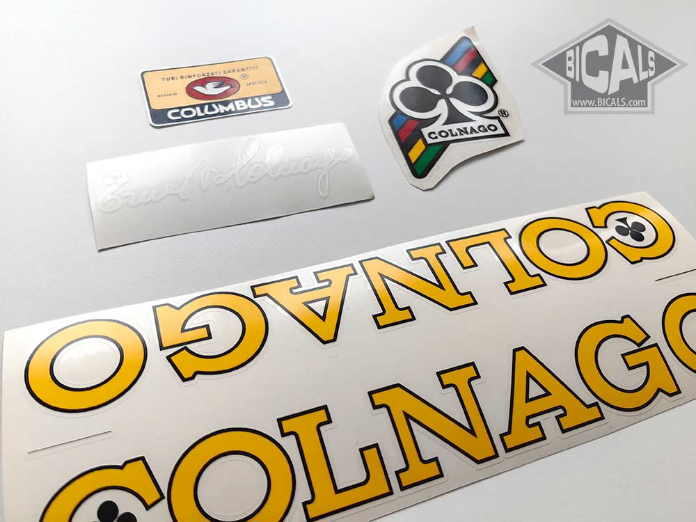 Colnago-Nuovo-Mexico,-Mexico-yellow-letters-black-outline-bicycle-decal-set-BICALS-1
